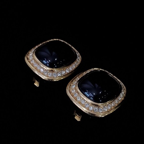 Vintage Christian Dior Gemstone Clip On Earrings Gold Tone - Picture 3 of 4